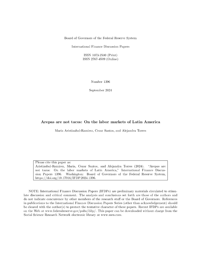 美联储：Arepas不是Tacos：拉丁美洲劳动力市场（英文版）