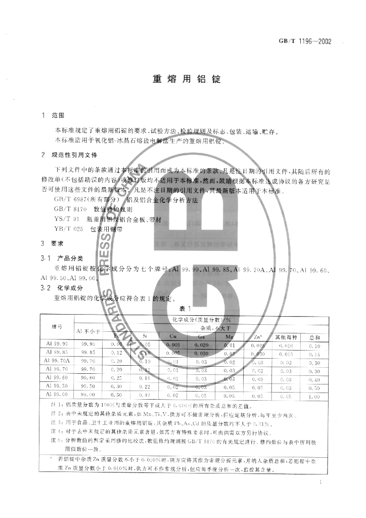 GB/T 1196-2002 标准预览