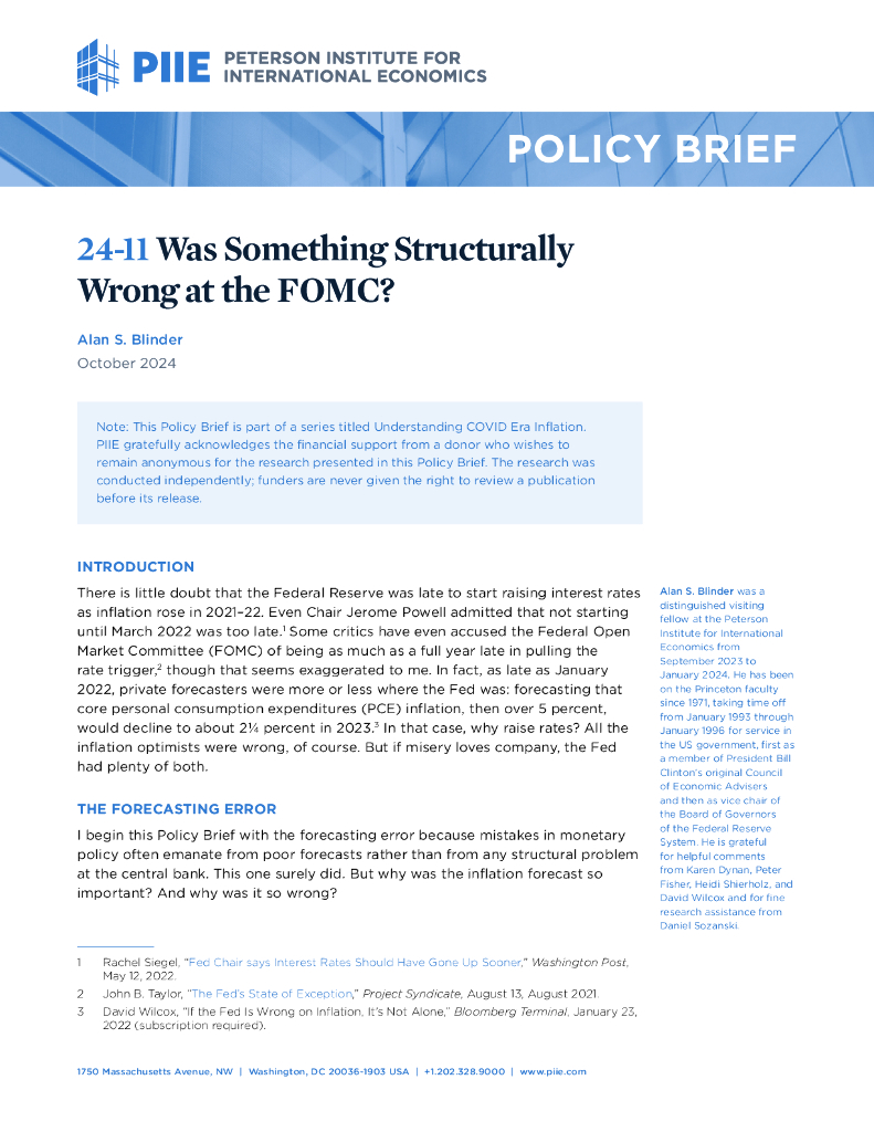 彼得森经济研究所：联邦公开市场委员会是否存在结构性问题？（英文版）