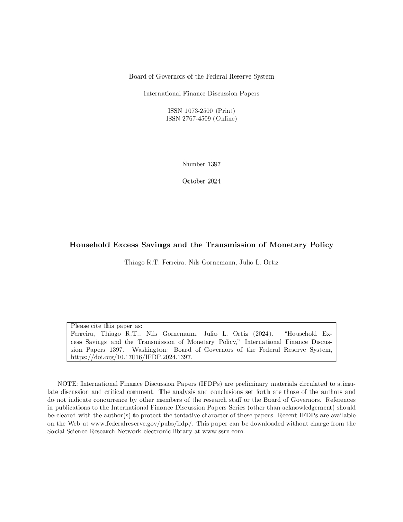 美联储：家庭过度储蓄与货币政策传导报告（英文版）