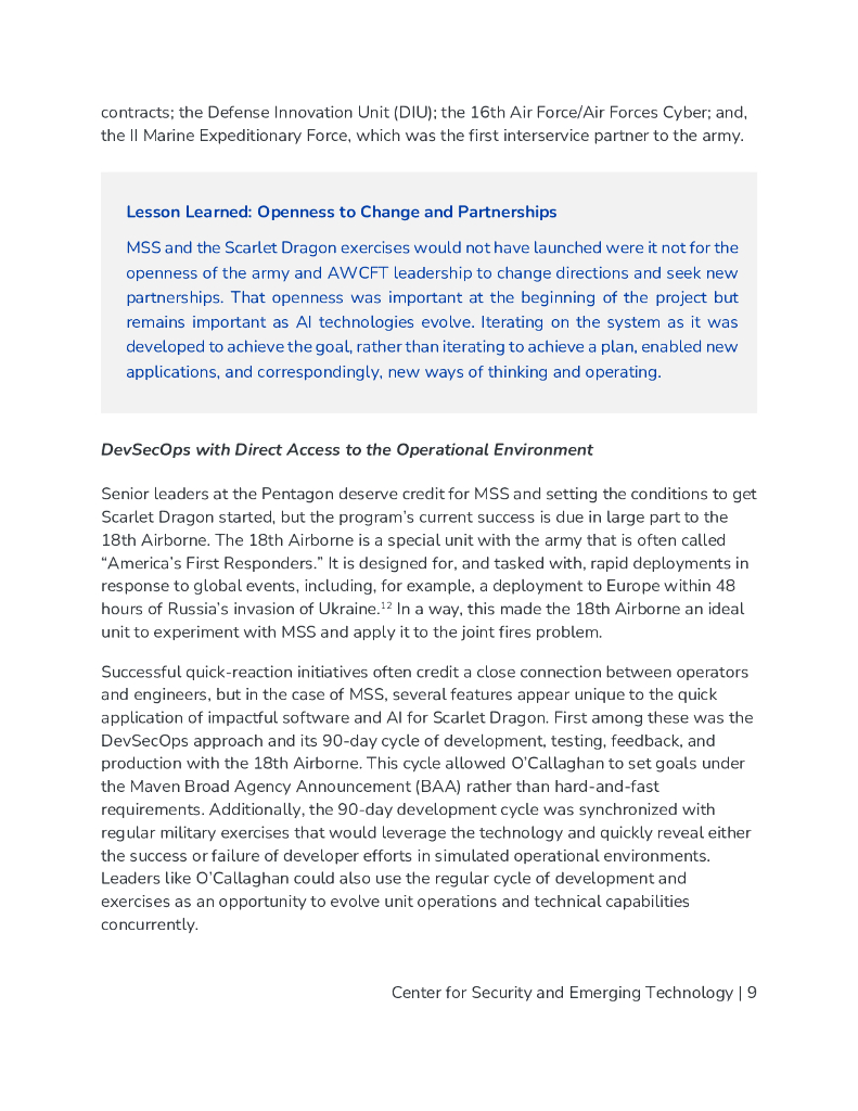 CSET：2024年建立技术联盟Maven项目和美国第18空降军如何为国防部实施软件和人工智能报告（英文版）_第10页