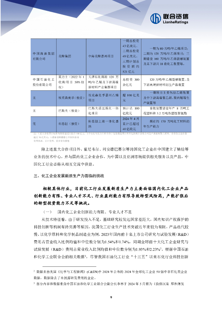 联合资信：2024年化工企业发展新质生产力面临的机遇和挑战_第9页