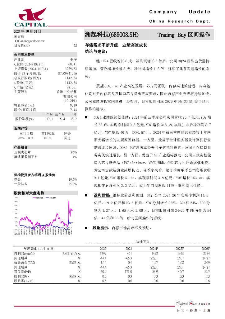 群益证券：澜起科技（688008）-存储需求不断升级，业绩高速成长