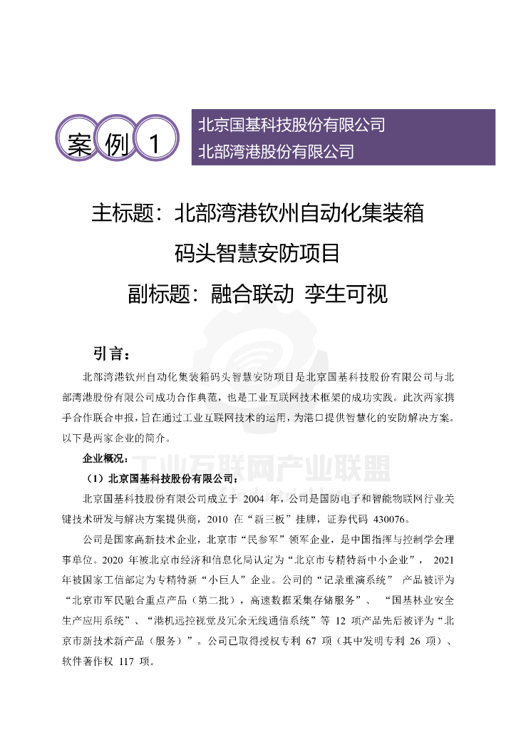 工业互联网产业联盟：北部湾港钦州自动化集装箱码头智慧安防项目