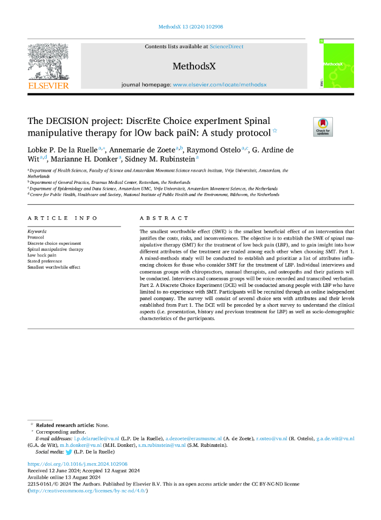 DECISION项目：离散选择实验-脊柱手法治疗腰痛：一项研究方案（英文版）