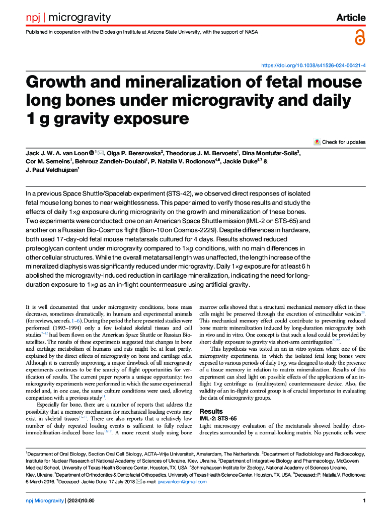 IVM：微重力和每日1g重力暴露下胎鼠长骨的生长和矿化（英文版）