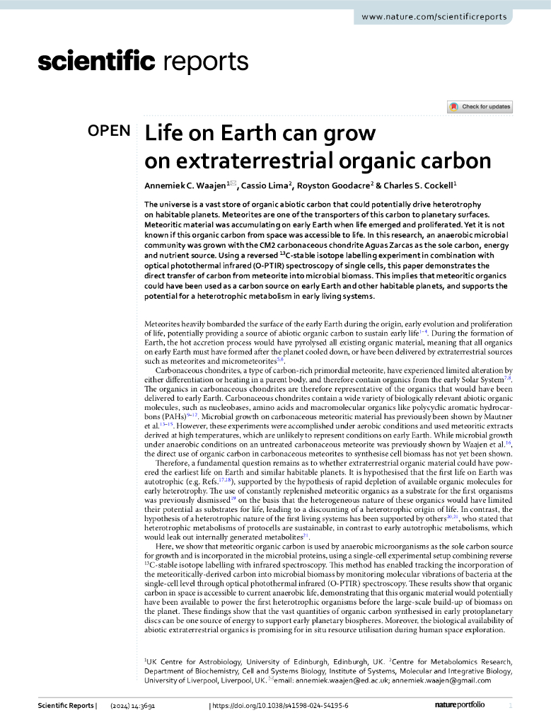 IVM：地球上的生命可以依靠地外有机碳生长（英文版）