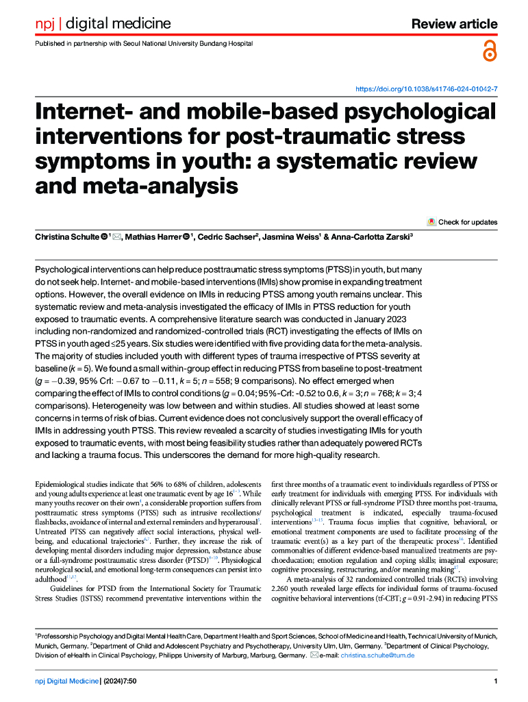 IVM：基于互联网和移动设备的青少年创伤后应激症状心理干预：系统评价和荟萃分析（英文版）