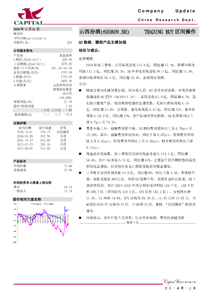 群益证券：山西汾酒（600809）-Q3稳健，腰部产品支撑加强