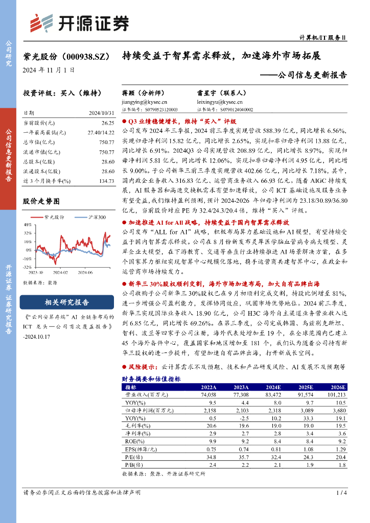 开源证券：紫光股份（000938）-公司信息更新报告：持续受益于智算需求释放，加速海外市场拓展