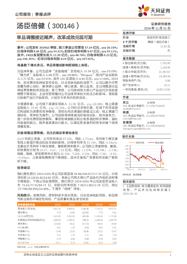 天风证券：汤臣倍健（300146）-单品调整接近尾声，改革成效兑现可期