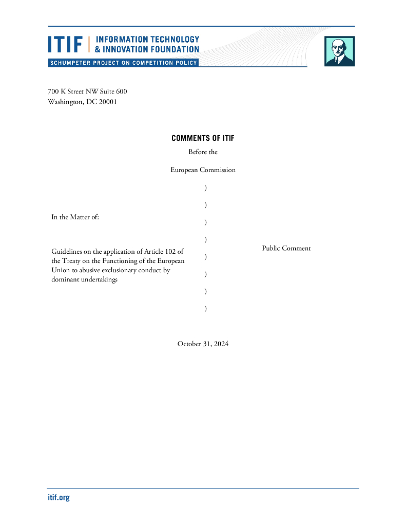 ITIF：就《欧盟运作条约》第102条向欧盟委员会提出的评论（英文版）