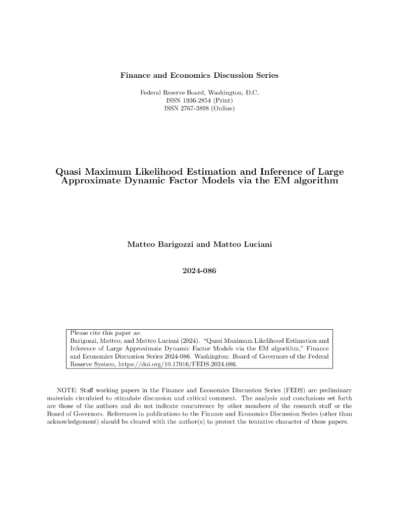 美联储：通过EM算法对大近似动态因子模型进行准最大似然估计和推断（英文版）