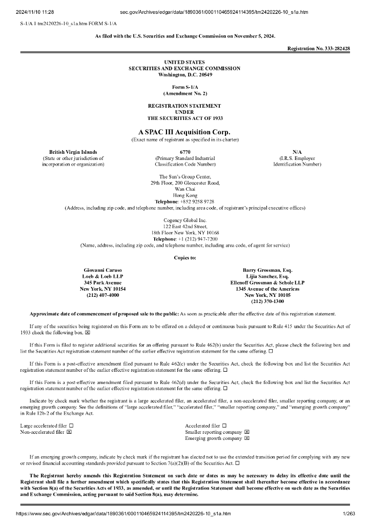 A SPAC III Acquisition Corp.美股纳斯达克IPO上市招股说明书