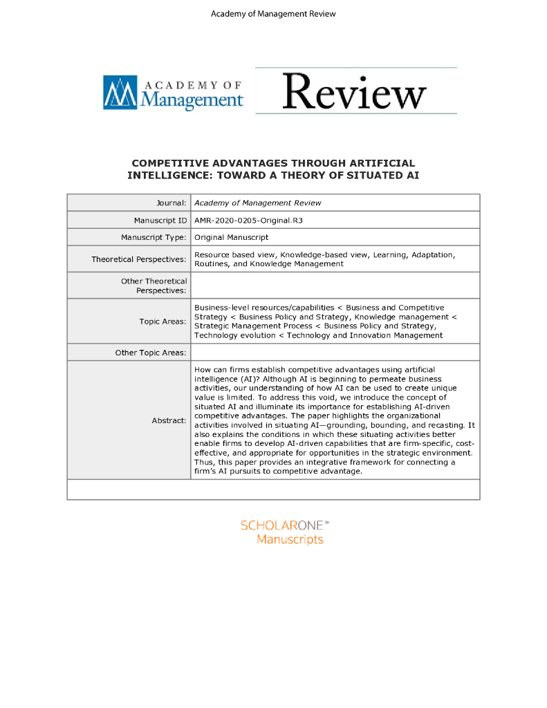 人工智能的竞争优势：走向情境人工智能理论（英文版）