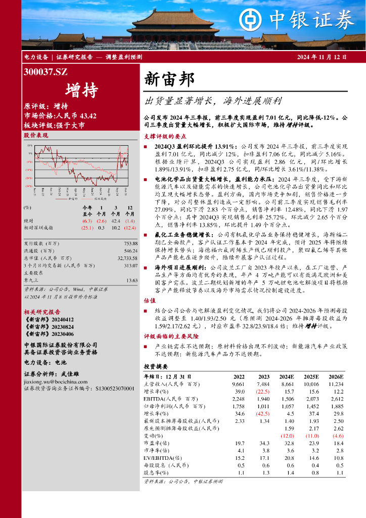中银证券：新宙邦（300037）-出货量显著增长，海外进展顺利
