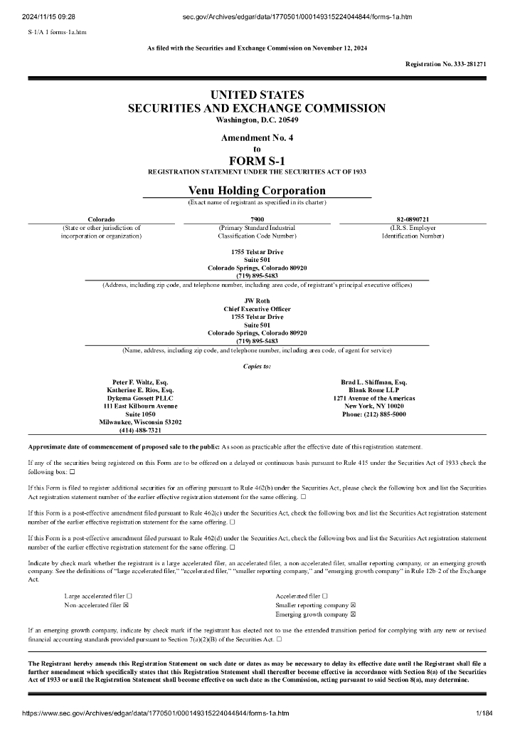 Venu Holding Corporation美股纳斯达克IPO上市招股说明书