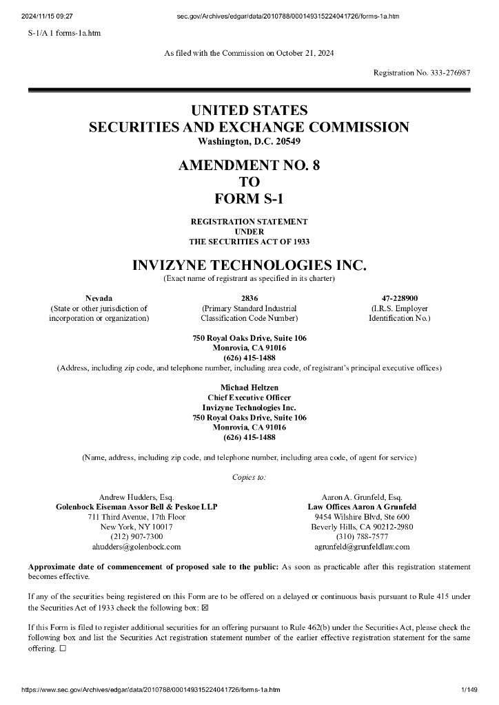 Invizyne Technologies Inc.美股纳斯达克IPO上市招股说明书