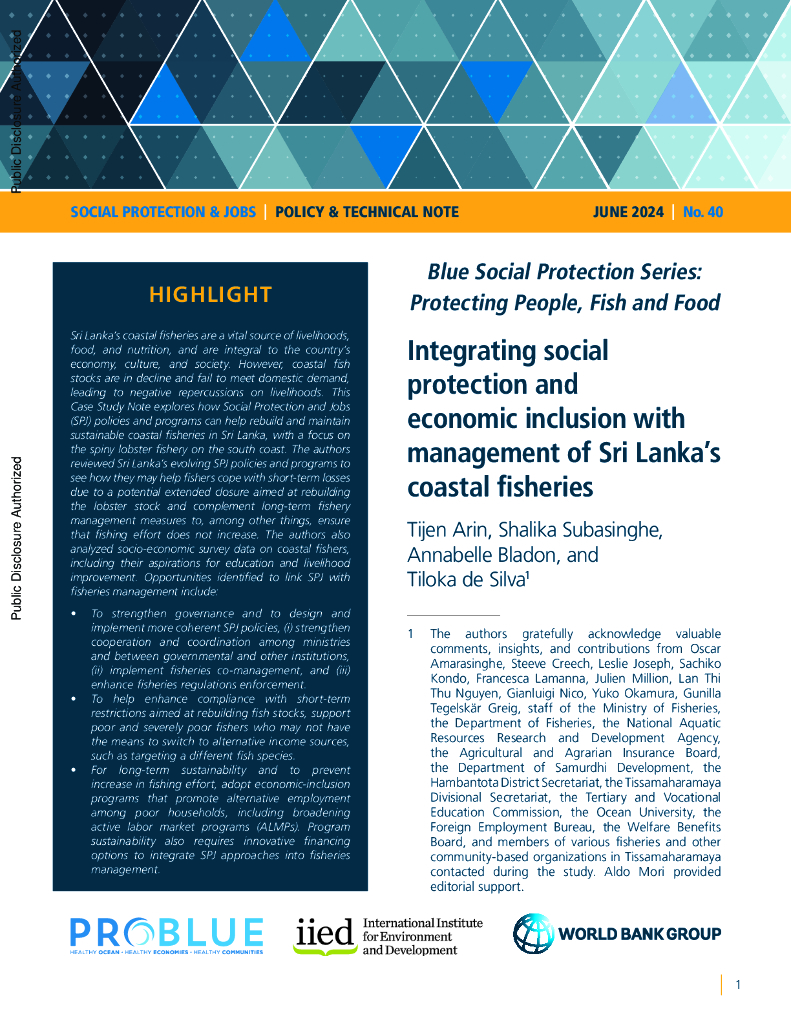 世界银行：将社会保护和经济包容与斯里兰卡沿海渔业管理相结合（英文版）