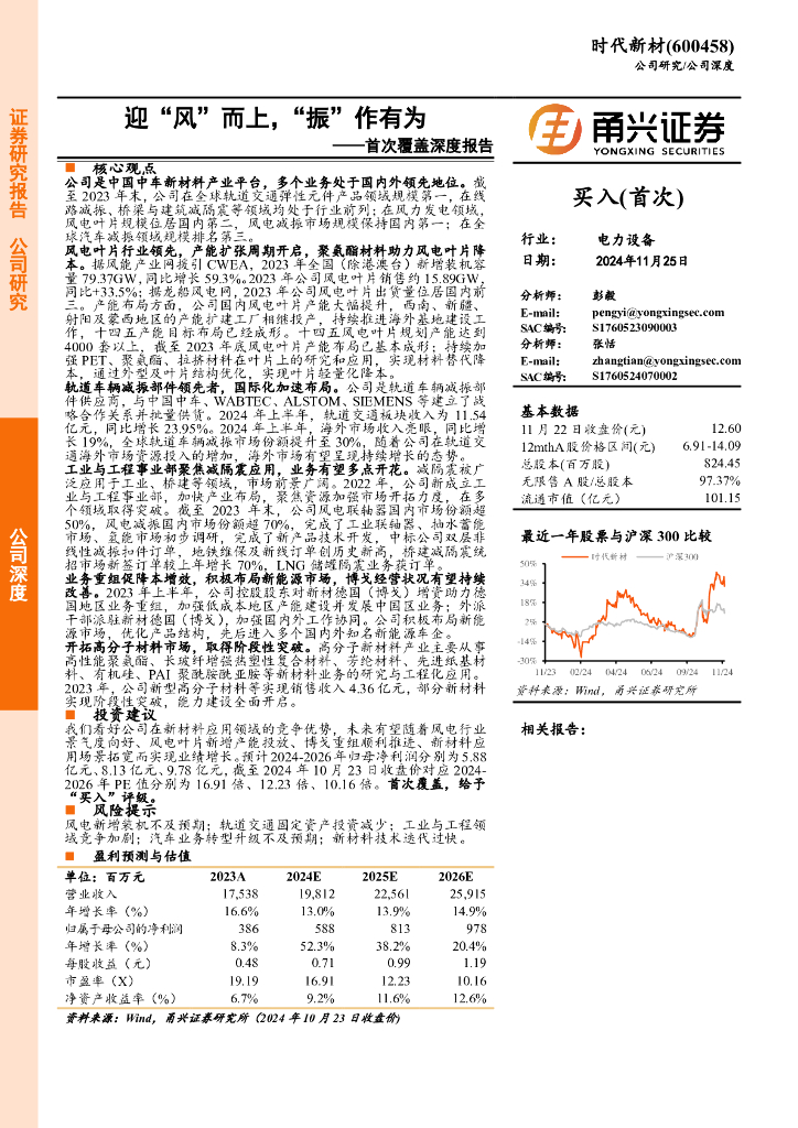甬兴证券：时代新材（600458）-首次覆盖深度报告：迎“风”而上，“振”作有为