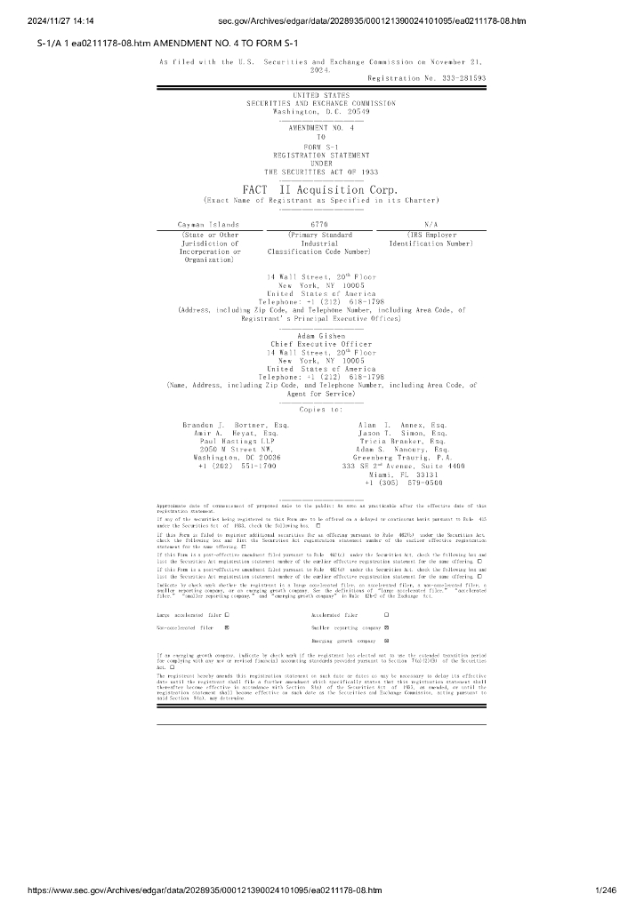 FACT II Acquisition Corp.美股纳斯达克IPO上市招股说明书