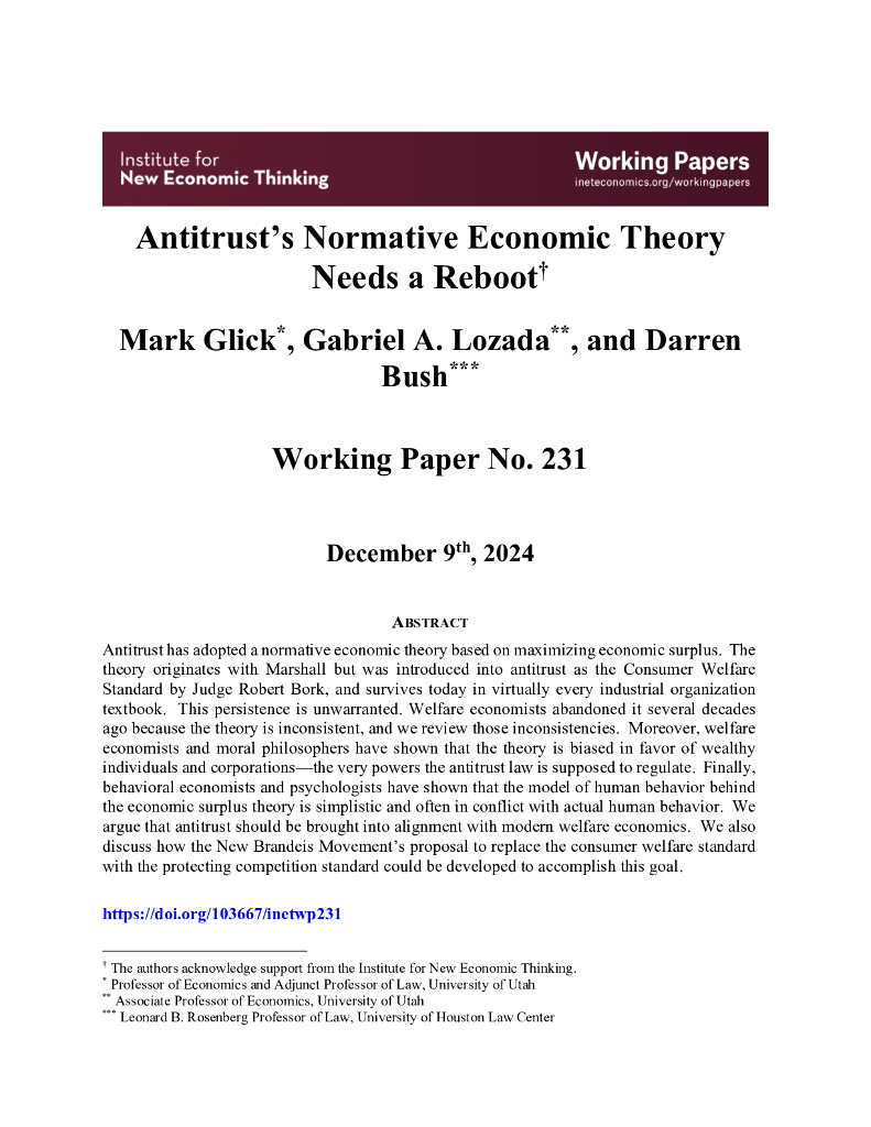 新经济思想研究所：反垄断的规范经济理论需要重新启动（英文版）