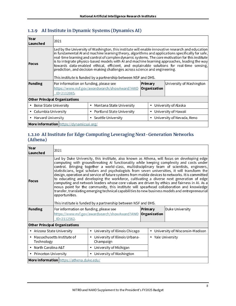 美国国家科学技术委员会：2025财年国家人工智能研究机构报告（英文版）_第8页