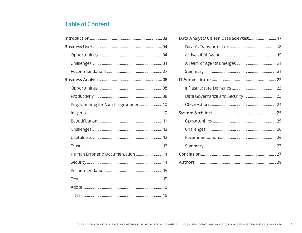 LFAI&Data：2024年智能炼金术：生成式人工智能如何彻底变革现代企业中的商业智能和分析白皮书（英文版）_第2页