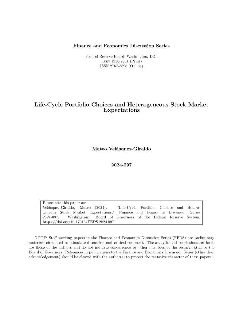 美联储：生命周期投资组合选择与异质性股票市场预期（英文版）