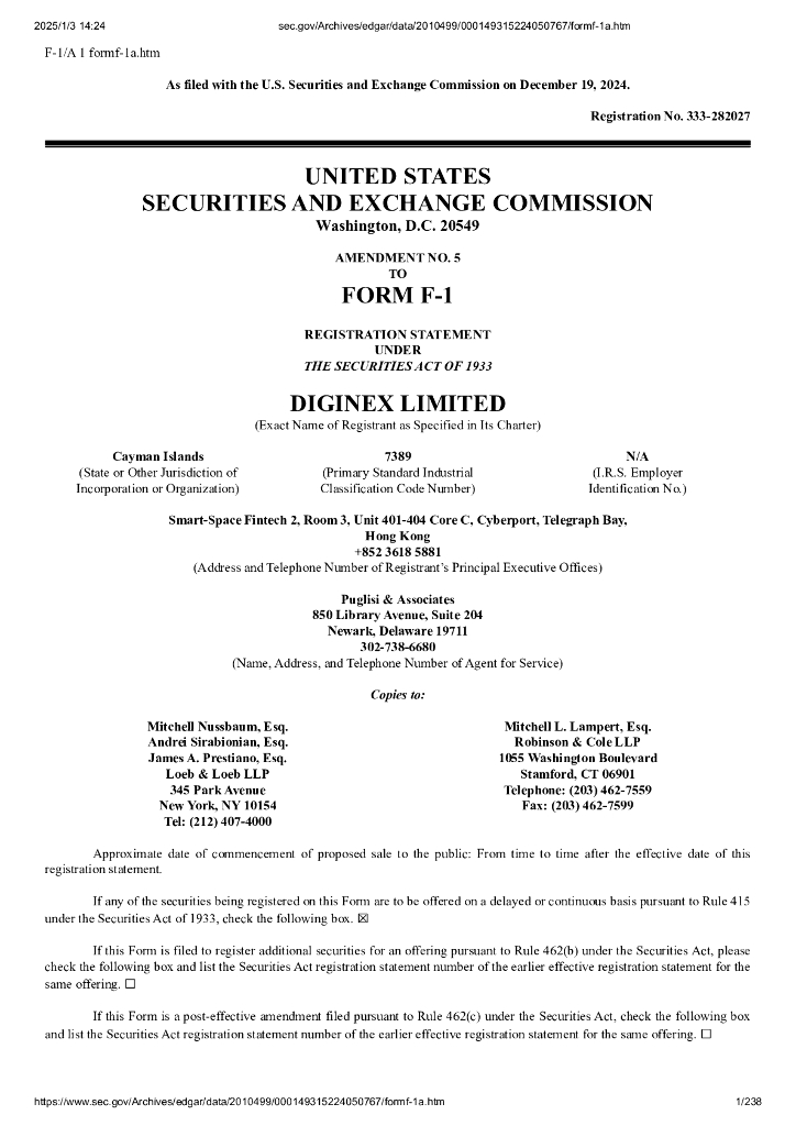 Diginex Limited美股纳斯达克IPO上市招股说明书