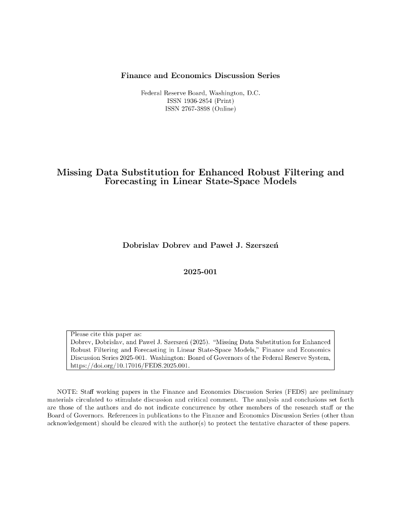 美联储：线性状态空间模型中增强鲁棒滤波和预测的缺失数据替换（英文版）