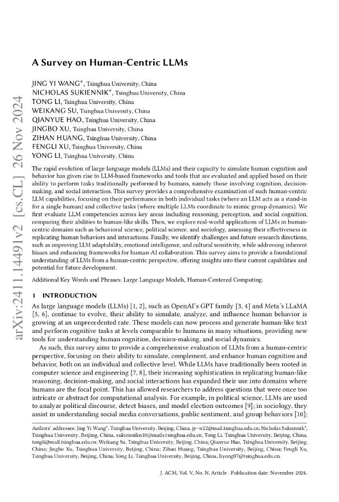 以人为中心的大型语言模型（LLM）研究综述（英文版）