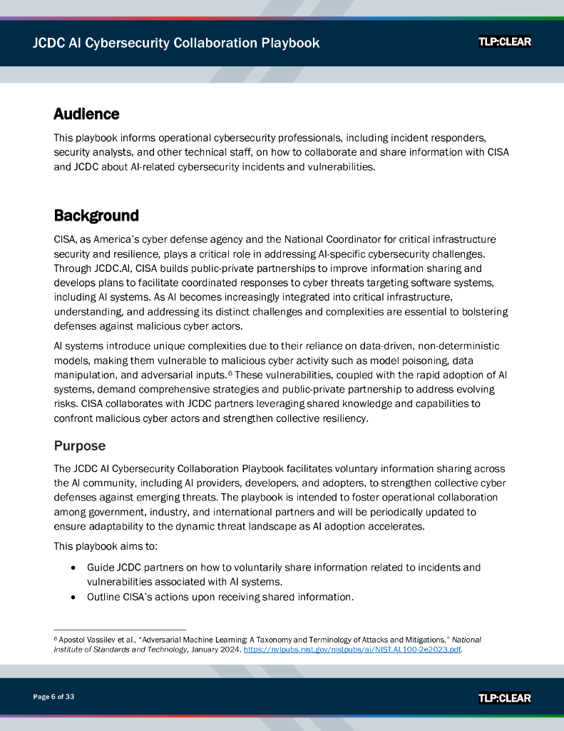 美国网络安全和基础设施安全局：2025年联合网络防御协作组织人工智能网络安全协作手册（英文版）_第6页