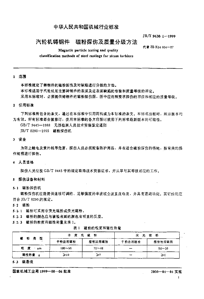 JB/T 9630.1-1999 标准预览