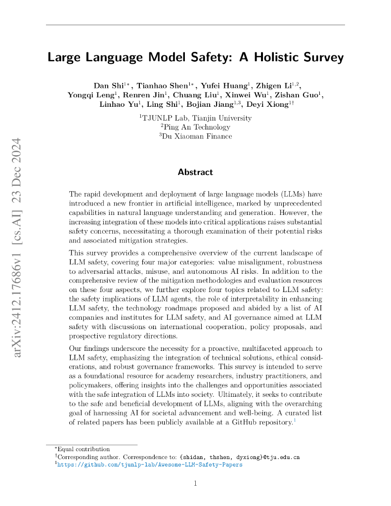 大型语言模型安全：全面综述（英文版）