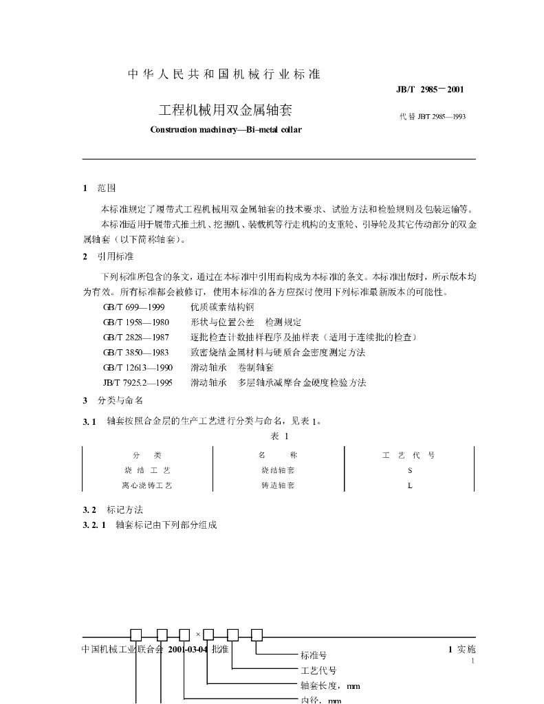 JB/T 2985-2001 标准预览