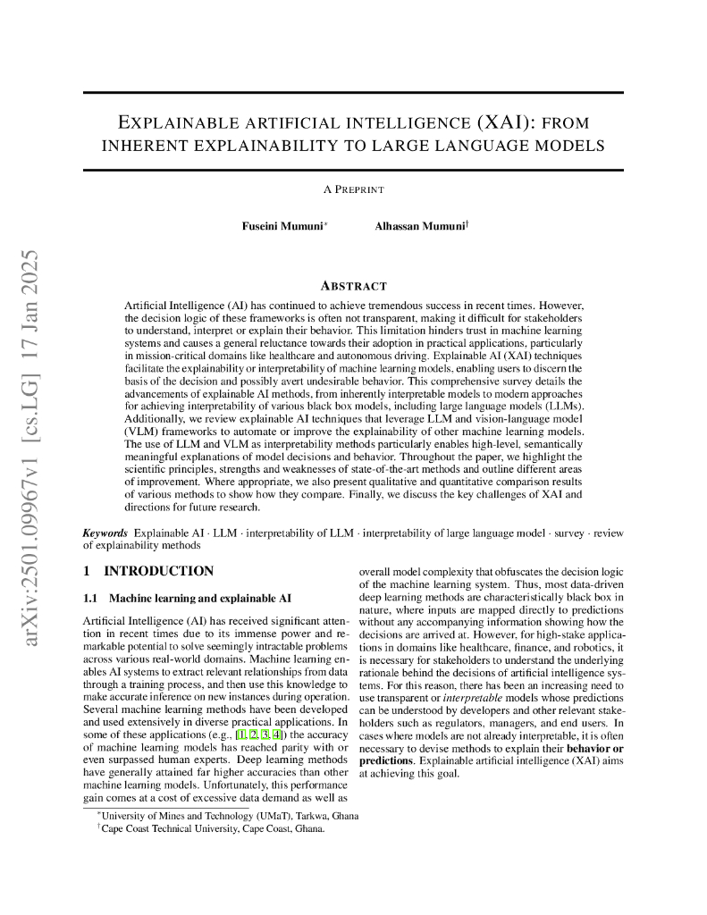 可解释人工智能（XAI）：从内在可解释性到大语言模型（英文版）