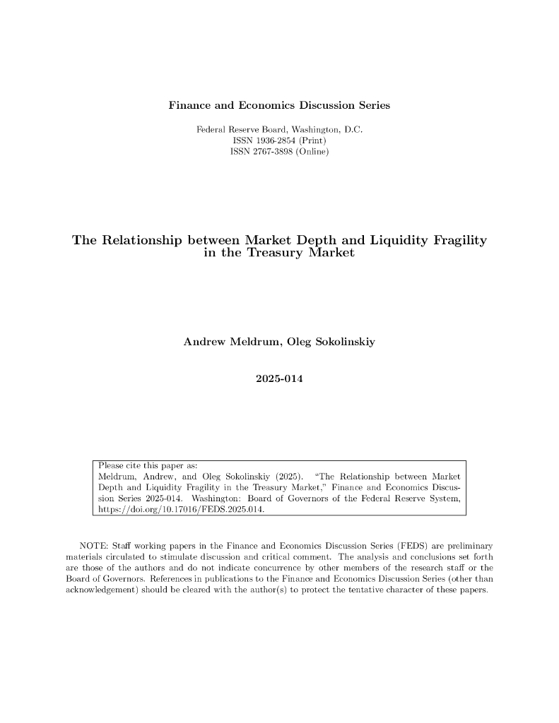 美联储：国债市场深度与流动性脆弱性的关系（英文版）