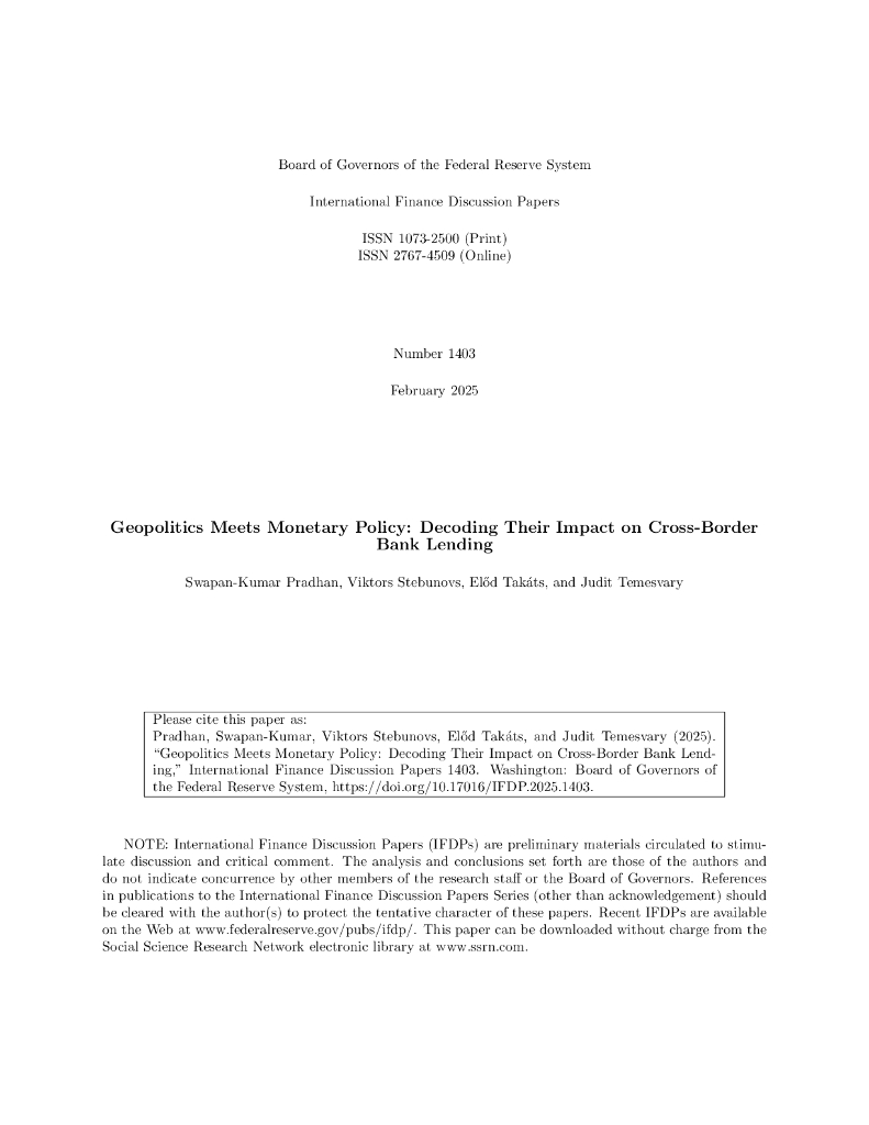 美联储：地缘政治与货币政策：解读其对跨境银行贷款的影响（英文版）