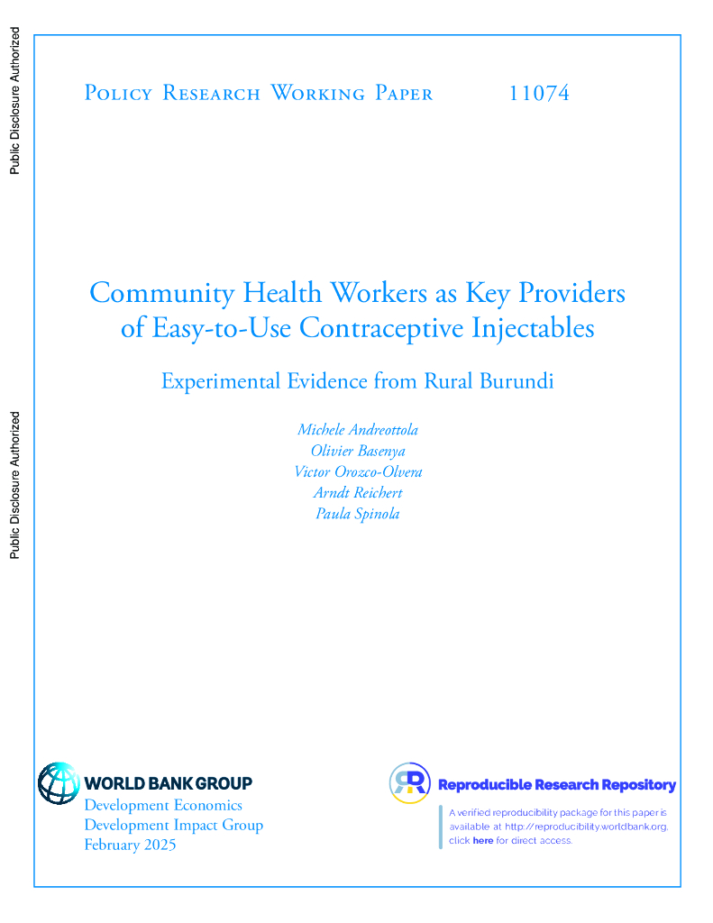 世界银行：社区卫生工作者作为易用避孕注射剂的主要提供者：来自布隆迪农村的实验证据（英文版）