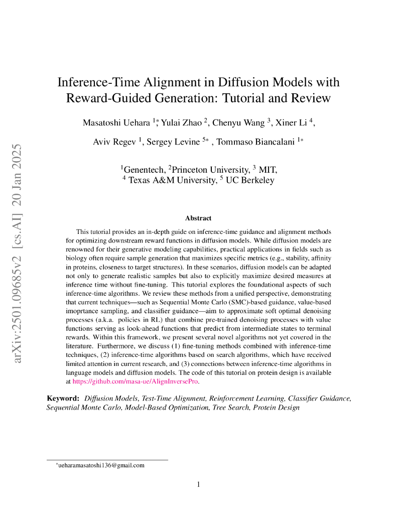 扩散模型如何做好可控生成？基于奖励引导的控制生成用于扩散模型中的推理时对齐：教程与综述（英文版）
