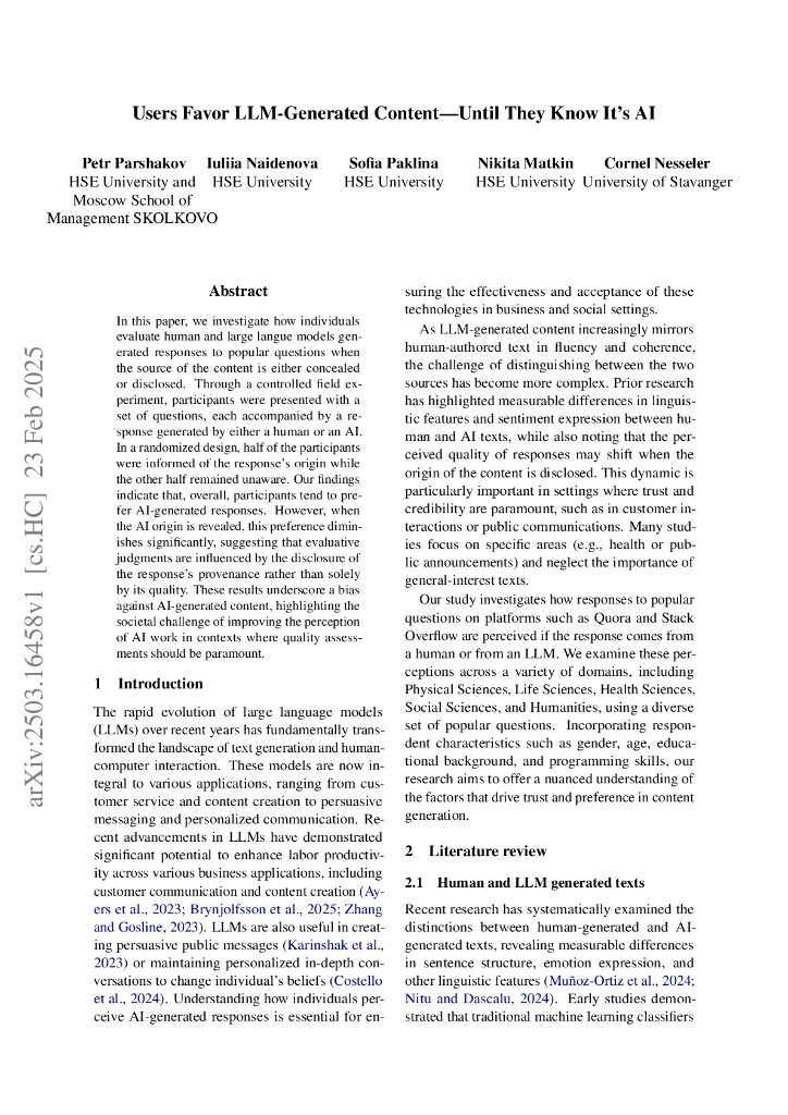 用户偏爱LLM生成内容-直到发现是AI所为（英文版）