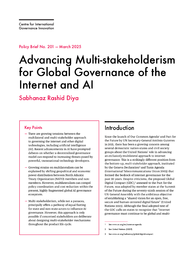 加拿大国际治理创新中心（CIGI）：2025年推动多方利益相关者为互联网和<em>人工智能</em>的全球治理报告（英文版） 海报