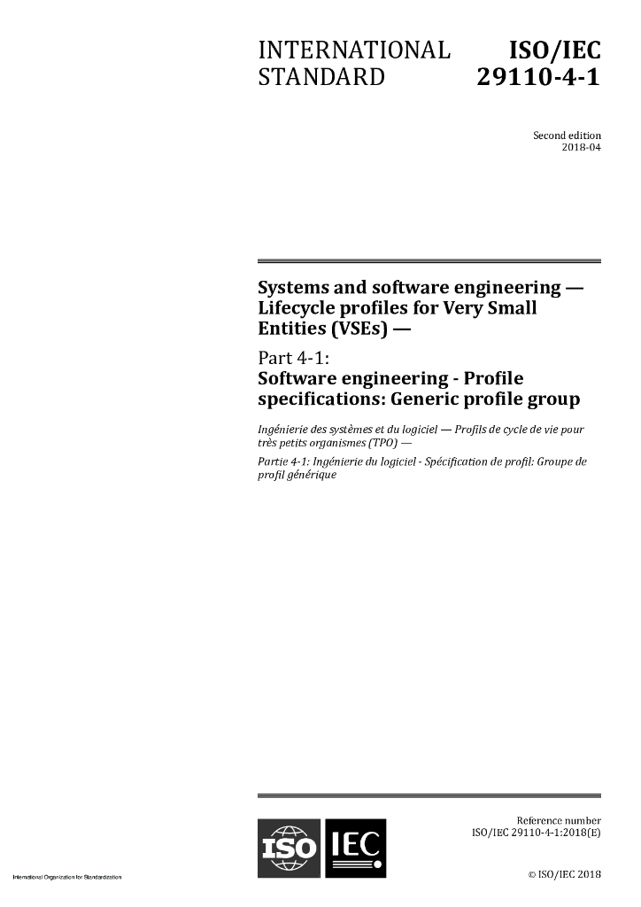 ISO/IEC 29110-4-1-2018 软件工程 极小实体的生命周期概况 第4-1部分：概况规范:一般概况组