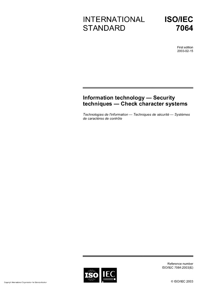 ISO/IEC 7064-2003 信息技术 安全技术 检验符号系统