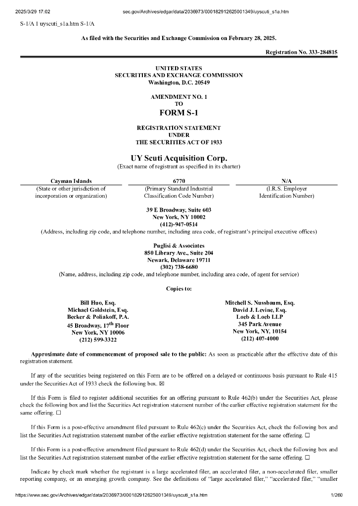 UY Scuti Aquisition Corp.美股纳斯达克IPO上市招股说明书