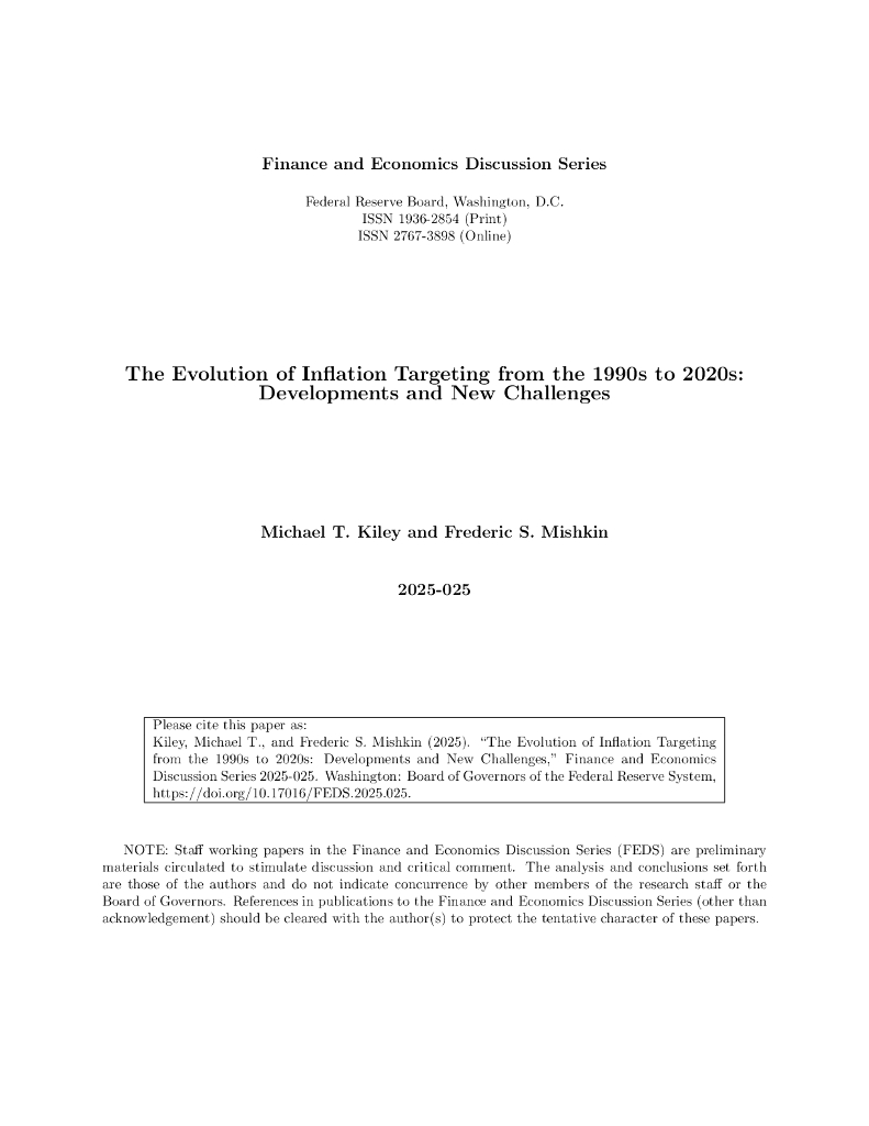 美联储：20世纪90年代至20世纪20年代通货膨胀目标制的演变：发展与新挑战（英文版）