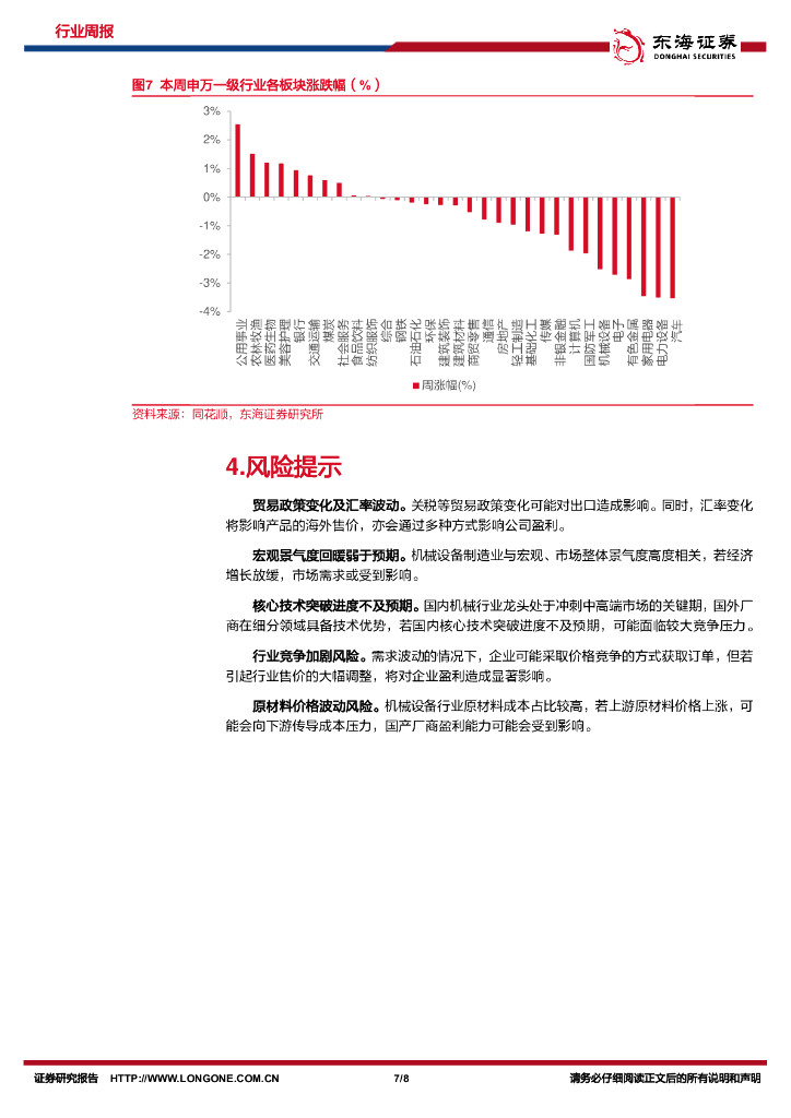 东海证券：机械设备行业周报：制造业PMI持续向好，政策支持人工智能与机器人产业发展_第7页