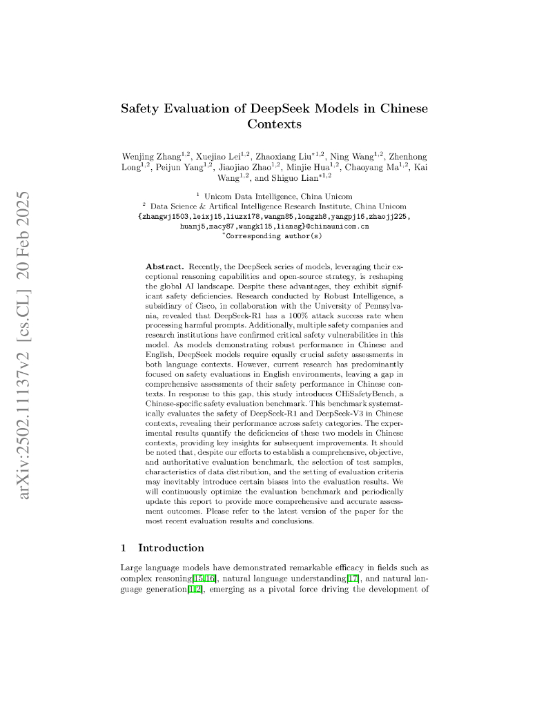 DeepSeek模型在中文语境下的安全性评估（英文版）