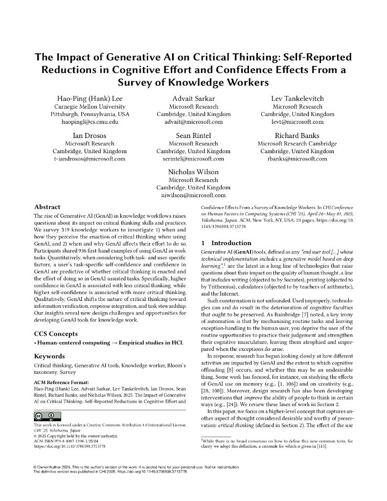 2025生成式人工智能对批判性思维的影响调查报告（英文版）